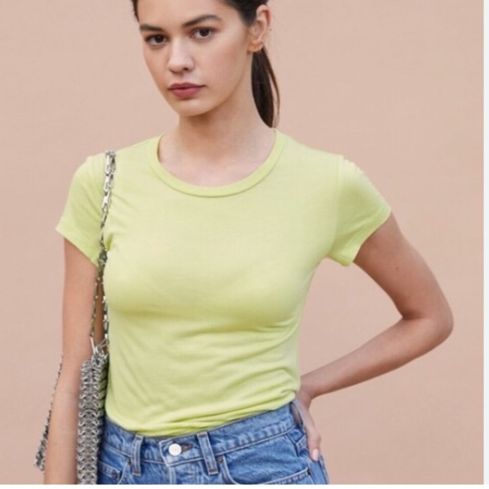 Reformation Alex Slim Tee green yellow Short Sleeve top s small Chartreuse crew